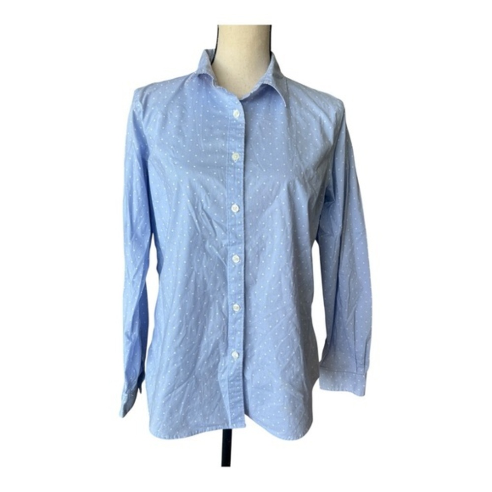 L.L. Bean Blue and White Polka Dot Shirt Size M